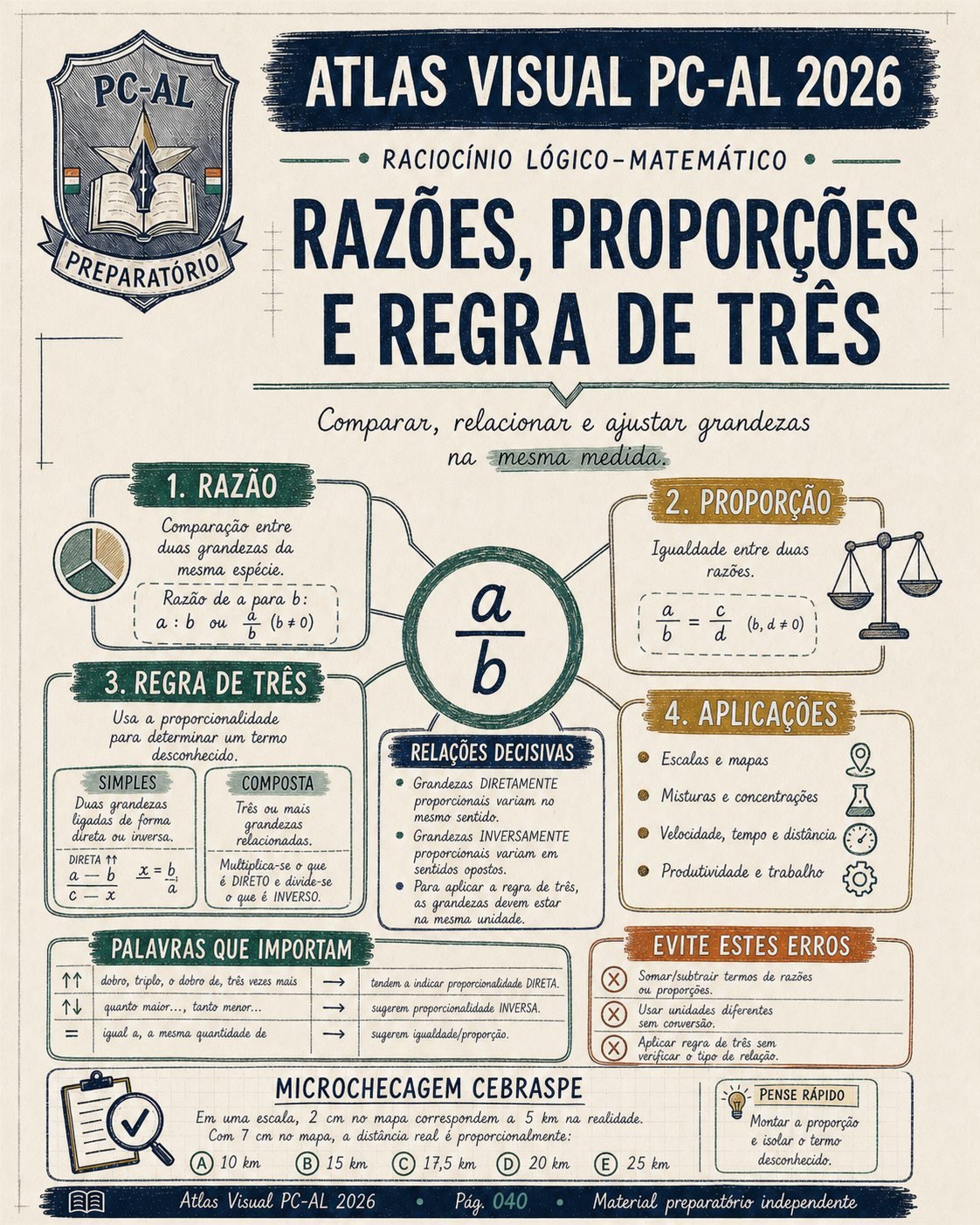 Mapa visual de razões, proporções e regra de três