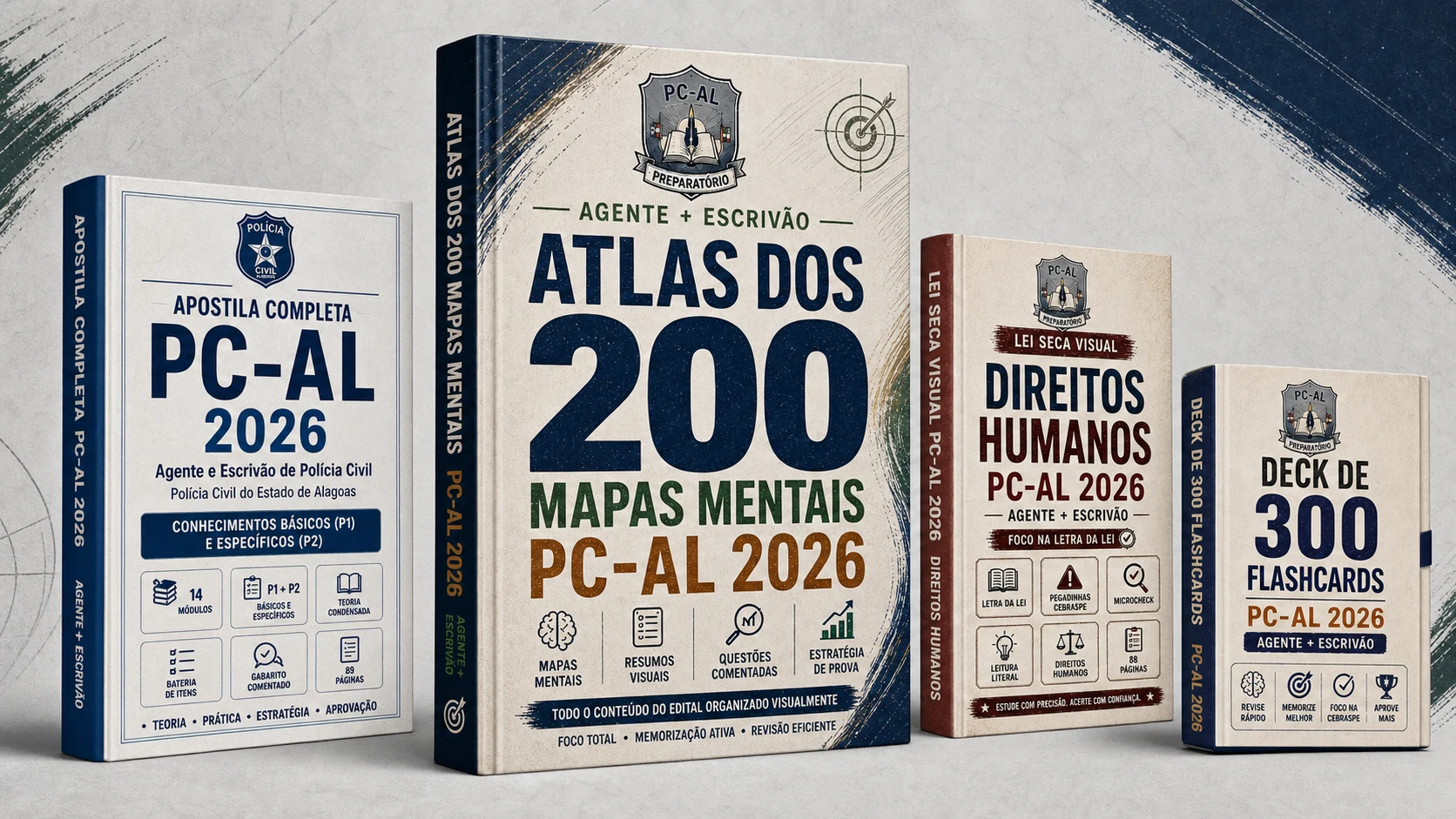 Atlas dos 200 Mapas Mentais, Apostila Completa, Lei Seca Visual e 300 Flashcards PC-AL 2026